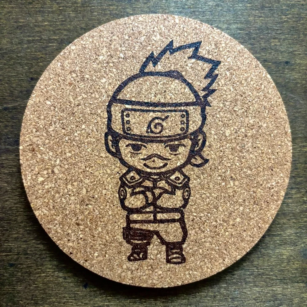Naruto Iruka Sensei Chibi Style Laser Engraved Cork Coaster